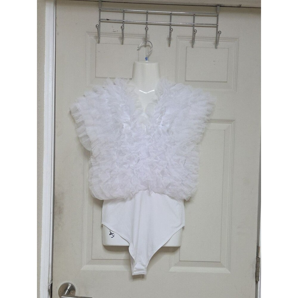 Madrag Chic White Ruffled Women's Blouse Large Size